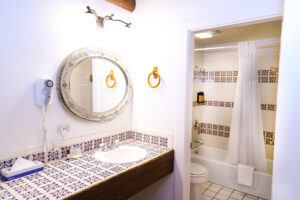 Ensuite sink and vanity, toilet, and tub in standard king