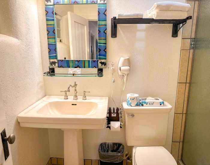 Sink and vanity with toilet in deluxe king bathroom